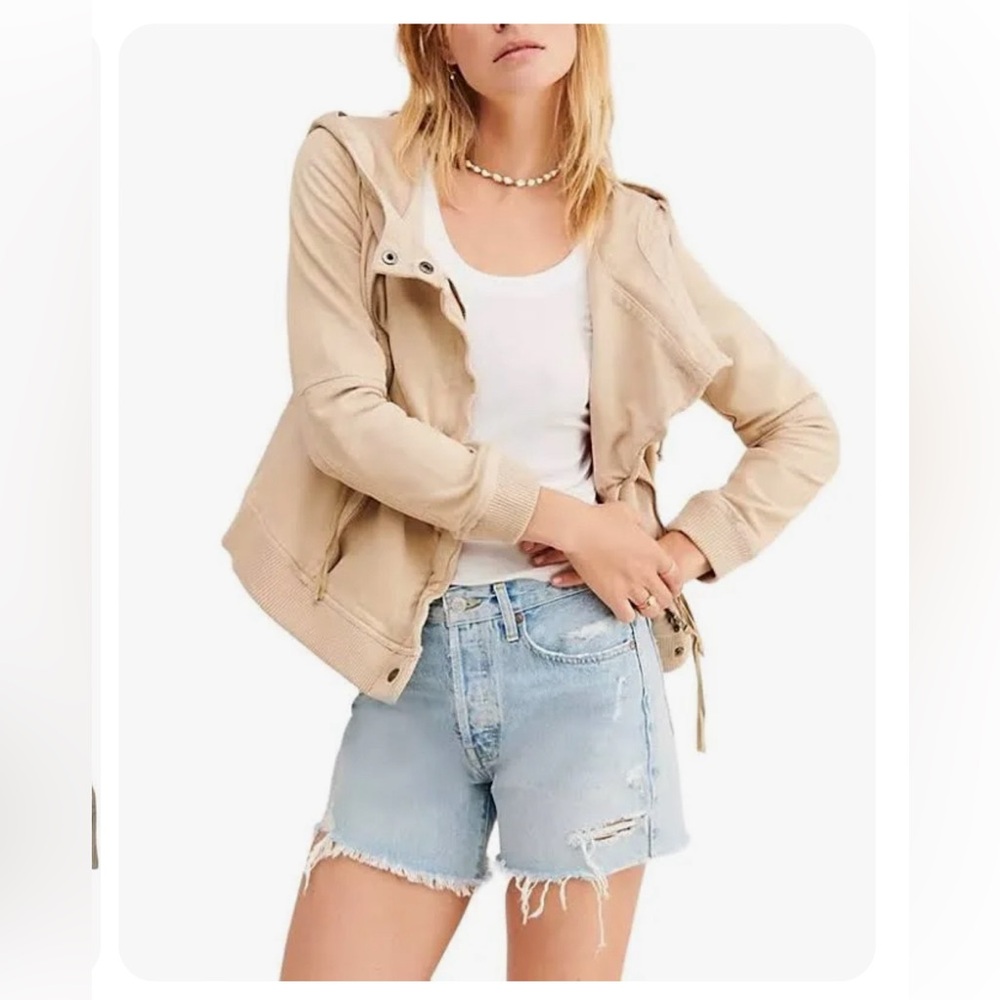 We The Free Women’s Tan Motorcycle Knit Jacket with hood, Size Small, NWT
